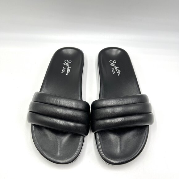 Seychelles‎ Size 7 Low Key Black Leather Slip On Wide Band Slides Sandals Shoes - Picture 2 of 13
